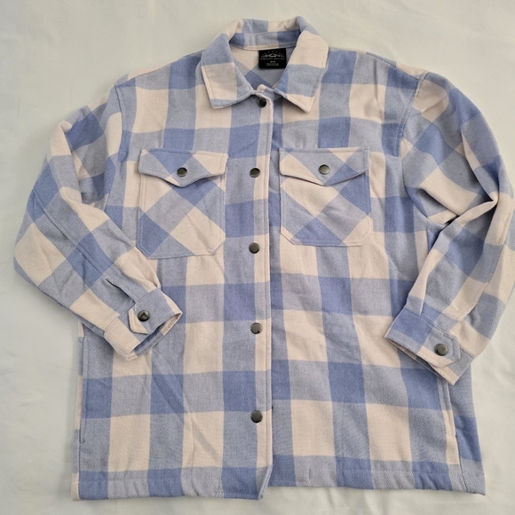 HFX Ladies Flannel Shirt Jacket – Blue & Cream Plaid - Picture 2 of 6